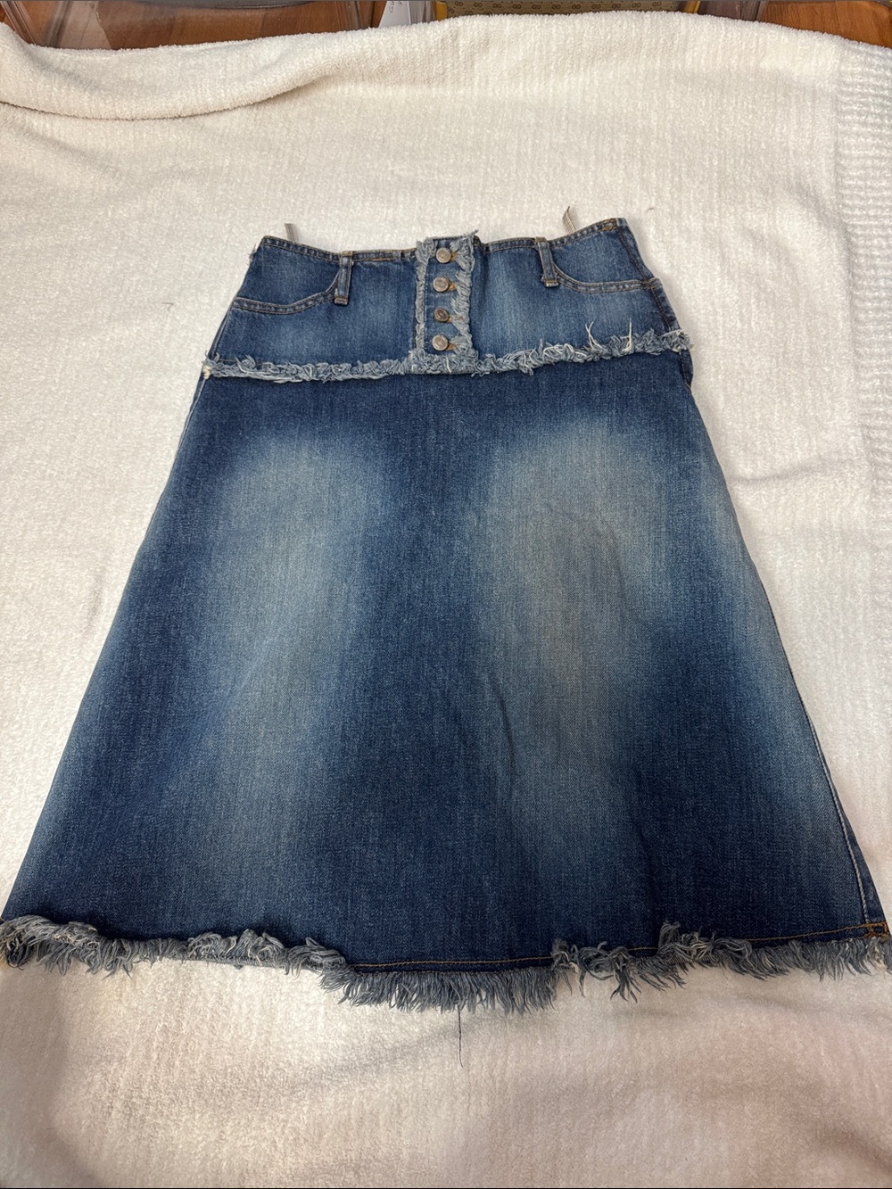 Burberry Blue Distressed Denim A-Line Skirt